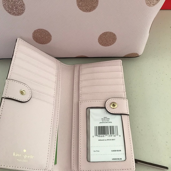 NWT KATE SPADE HANI HAVEN LANE PINK POLKA SET BAG - Picture 4 of 8